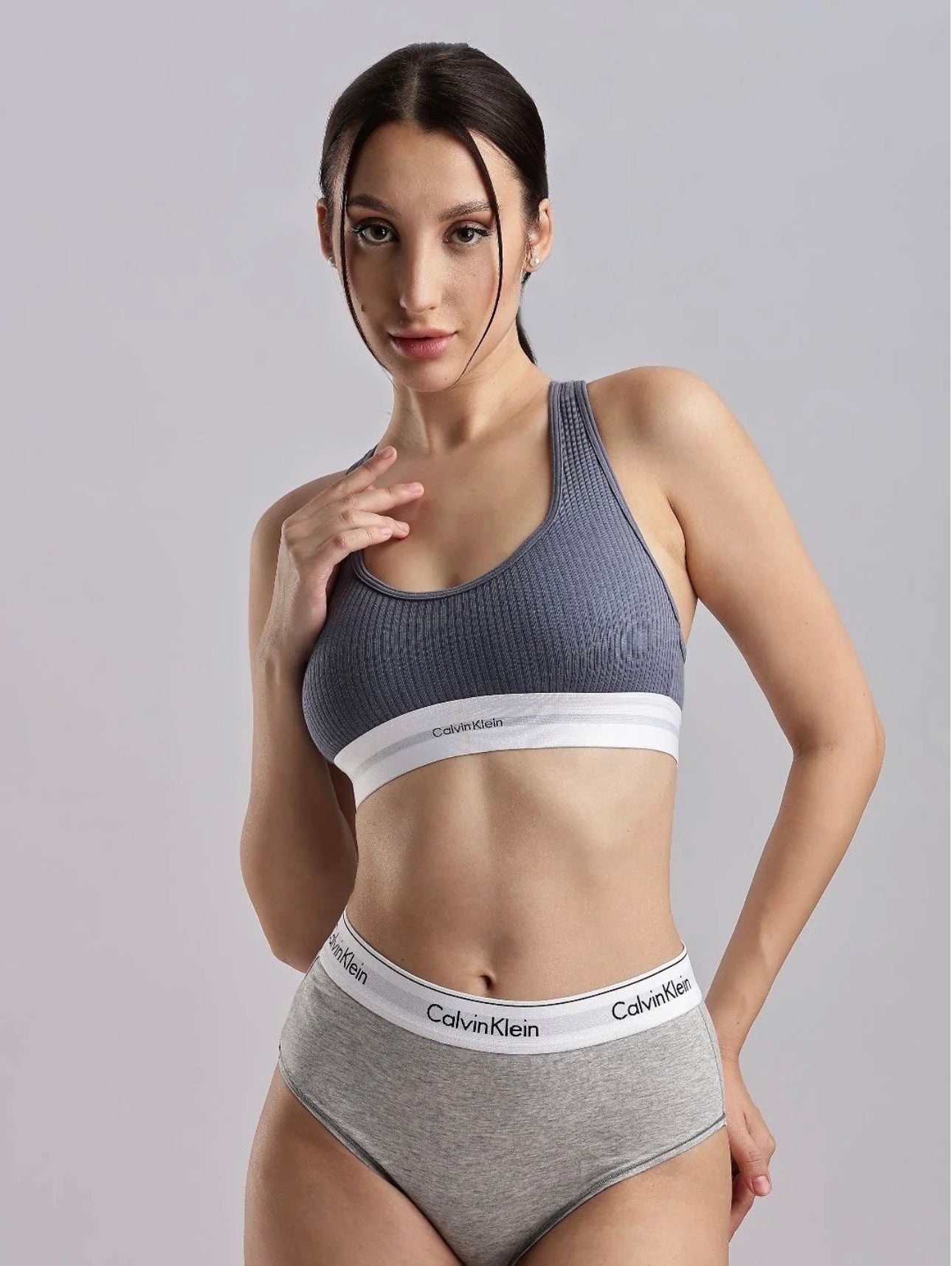 Calvin Style Women’s Seamless Shapewear Set – Modern Cotton Stretch Bra & High-Rise Brief
