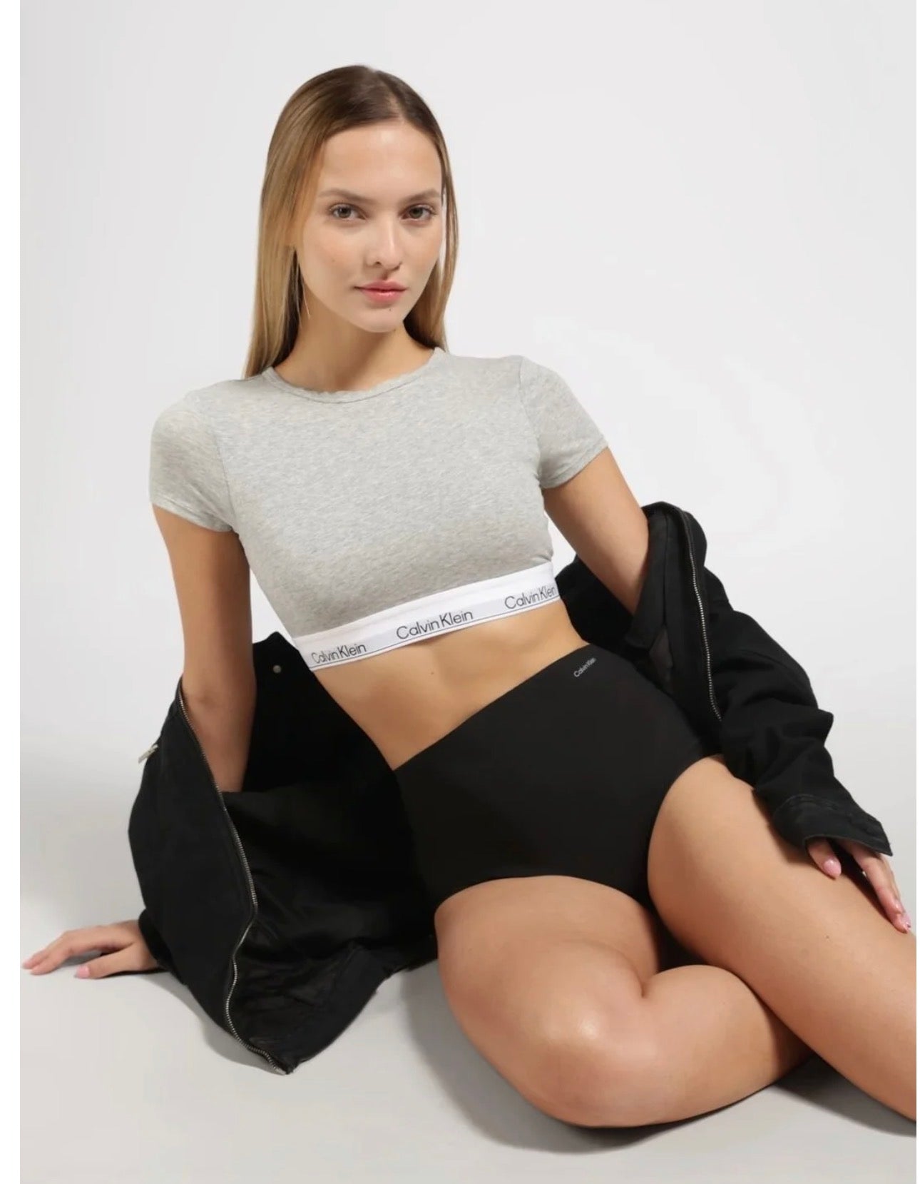 Calvin Klein Modern Cotton Short Sleeve Crop Top – Grey
