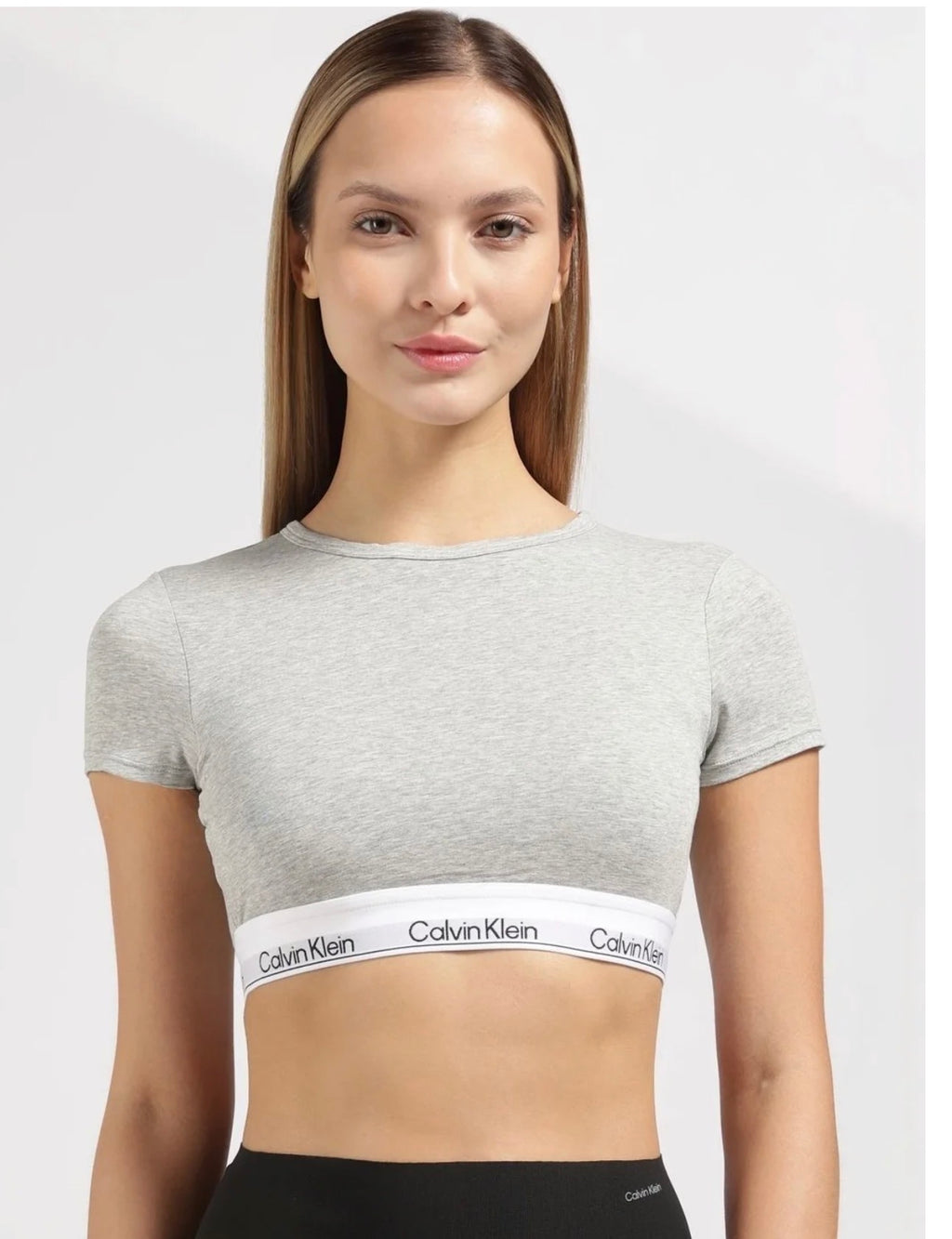 Calvin Klein Modern Cotton Short Sleeve Crop Top – Grey