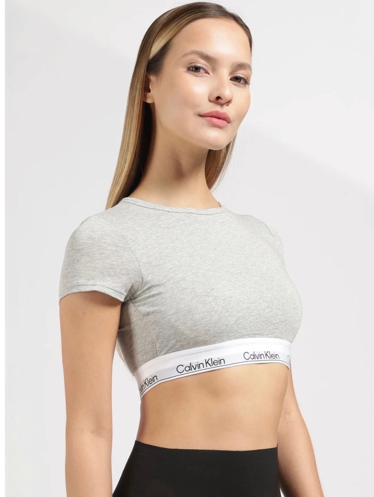 Calvin Klein Modern Cotton Short Sleeve Crop Top – Grey