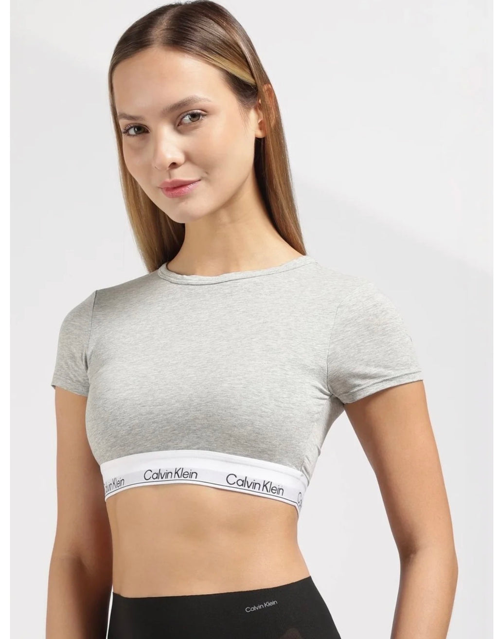Calvin Klein Modern Cotton Short Sleeve Crop Top – Grey