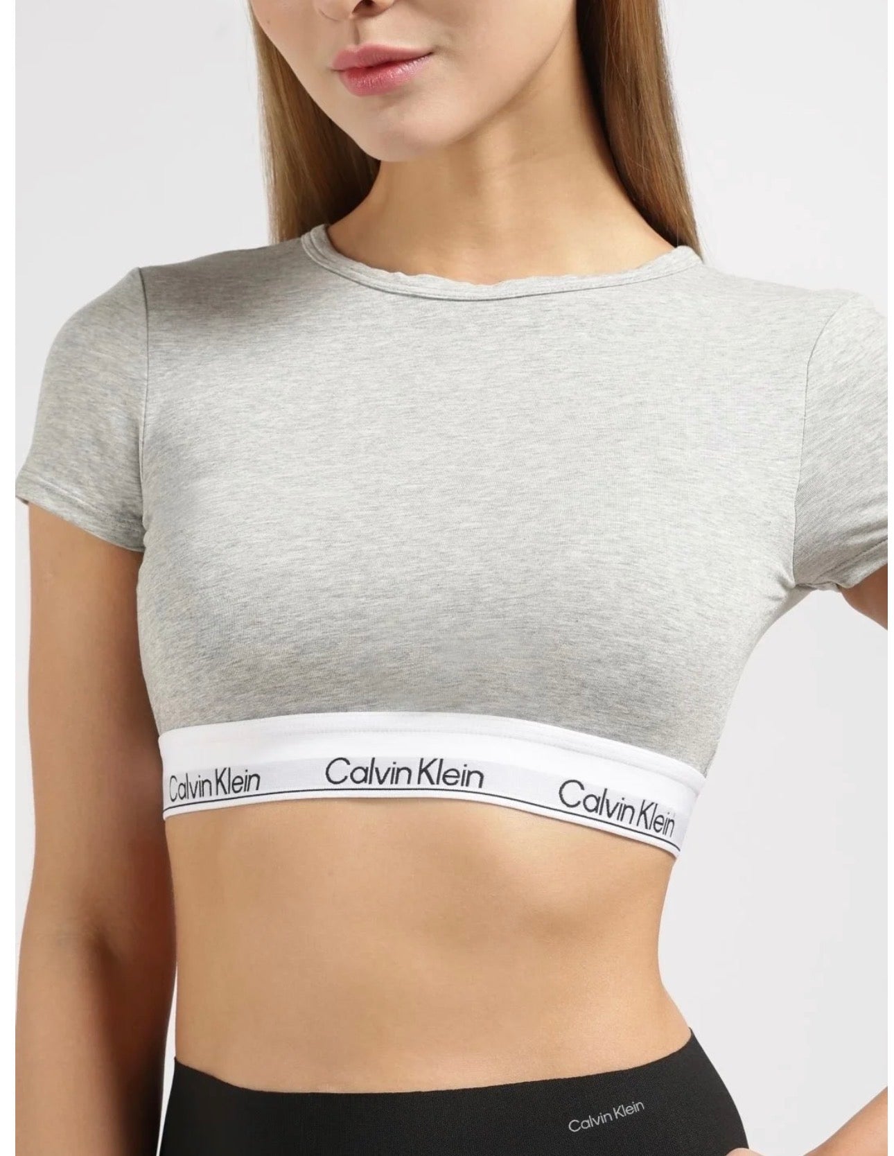 Calvin Klein Modern Cotton Short Sleeve Crop Top – Grey
